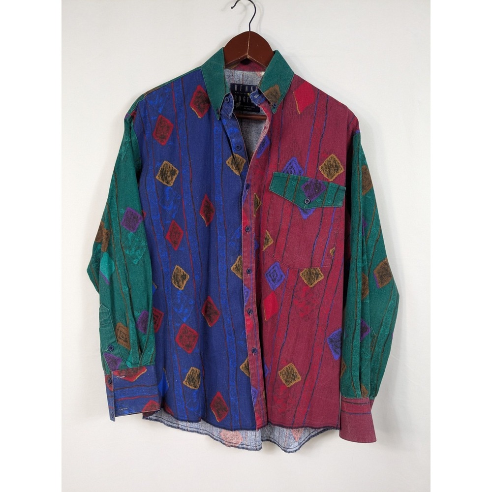 Vtg 80s 90s Kenny Rogers Southwestern Shirt Aztec Print Western USA Rodeo A007